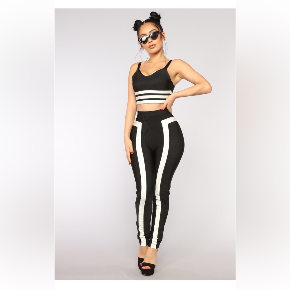 B&W Ribbed Bandage Style 2pc Outfit